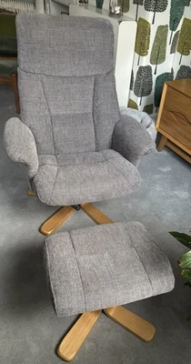 Dunelm Grey Swivel Recliner Chair & Footstool - Image 1 of 4