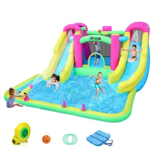 10-in-1 Inflatable Water Slide Bounce House 2 Slides,750w Air Blower,Large Pool - Picture 1 of 7