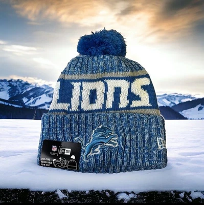 Detroit Lions New Era Gorro Tejido Pom Invierno NFL Sombrero Azul Claro/Plata NUEVO Foto 1 de 4