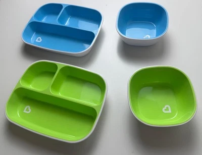 Munchkin Splash 4-tlg. Kindergeschirr Set Blau/Grün – Teller & Schalen BPA-frei - Bild 1 von 4