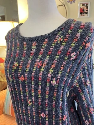 Susan Bristol Knit Sweater Jumper Vtg 99 y2k Colorful Flowers X Large Warm - Image 1 of 4
