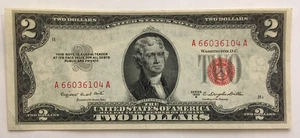 1953 B  $2.00 TWO DOLLAR RED SEAL NOTE almost uncirculated AA Block AU - Picture 1 of 2