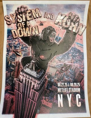 OFFICIAL SYSTEM OF A DOWN KORN POSTER Embossed  Metlife NJ NY AUG 2025 - Image 1 of 3