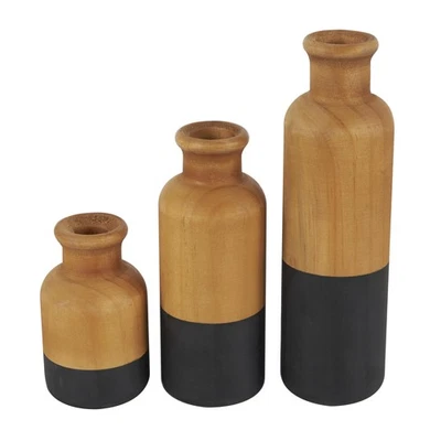 Jarrón decorativo de madera centro de mesa jarrones con bases negras, juego de 3 jarrones para H... Foto 1 de 4