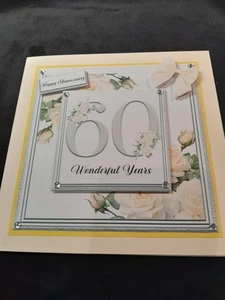 Carte Anniversaire Mariage Thème 60ème Fait Main Neuve Taille 7" X 7" - Photo 1/5