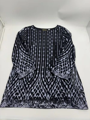 Bob Mackie Wearable Art Black With Blue Sequins Mini Dress Women’s Size S - Image 1 of 4