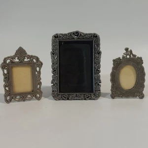 Lot 3 Vintage Mini Metal Picture Frames Shabby Chic Filigree 3"-4" Korea  - Picture 1 of 12