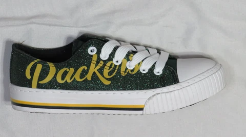 GREEN BAY PACKERS WOMENS SNEAKER SZ 6 GLITTER LOGO LOW CANVAS CHUCK STYLE NIB Cover