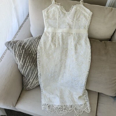 Victoria's Secret  size 2  corset DRESS gown slip beige WHITE lace gold lace - Image 1 of 4