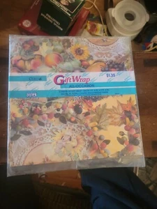 Vintage Cleo Floral Harvest Garden All Occasion Gift Wrap Sheets NOS NIP  - Picture 1 of 4