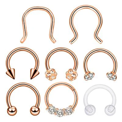 6-12PCS 316L Nose Ring Hinged Dangle Septum Clicker Daith Lip Horseshoes Hoop - Image 1 of 4