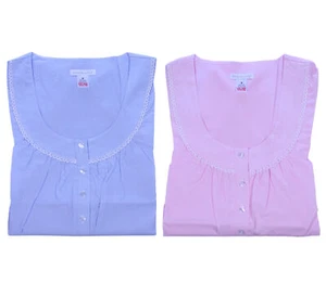 Camicia da notte donna Slenderella a righe cotone donna senza maniche blu notte rosa - Foto 1 di 16