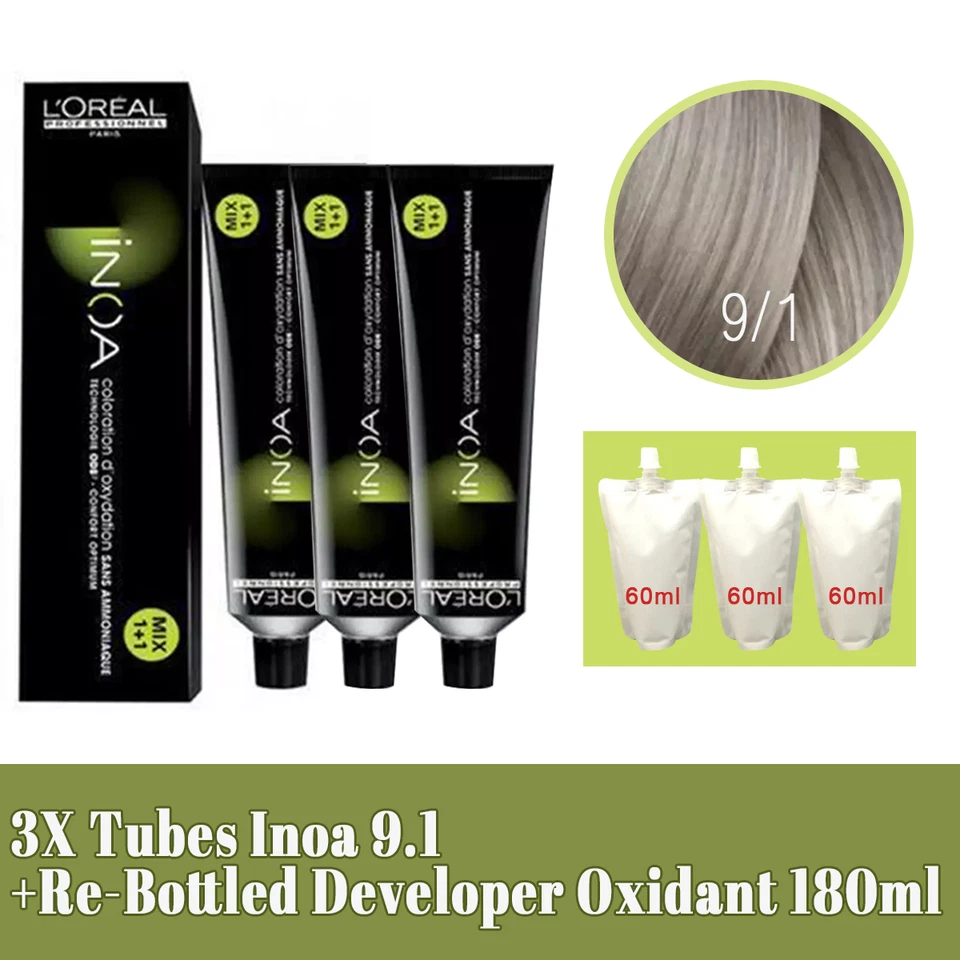 3X L'OREAL loreal INOA  9.1  Hair Color+ Re-Bottled Developer  Oxidant 180ml - image 1 of 1