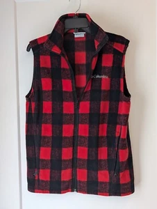 Columbia Women's Small Red Black Gingham Check Fleece Vest Outdoor - Picture 1 of 11