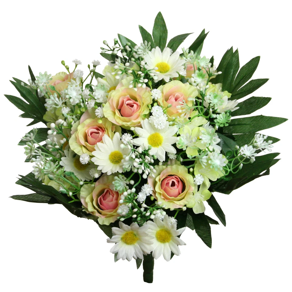 Kunstblume Strauß Rose-Margerite Blumenstrauß Frühlingsstrauß 37cm GELB-ROSA - Bild 1 von 1