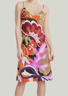 $130 Natori Women's Red Ikebana Floral-Print Satin Slip Dress Size X-Small - Image 1 of 3