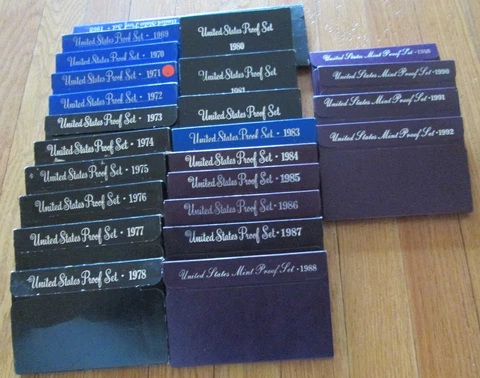1968  to 1988  Proof Sets U.S. Mint 21 Proof Sets San Francisco Mint Box & COA Cover