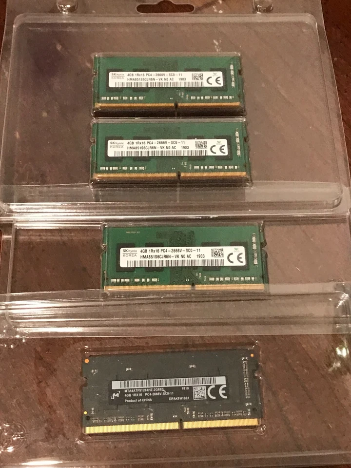 4x 4GB PC4-2666V 1Rx16 DDR4 SODIMM Laptop RAM HMA851S6CJR6N-VK MTA4ATF51264HZ-2G - Image 1 of 1