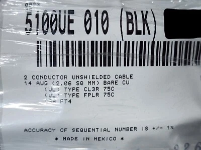Belden Wire 5100UE 14/2C Speaker/Audio/Communication Cable Riser CL3R Black/50ft - Image 1 of 4