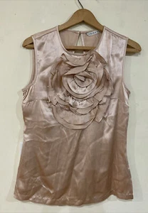 TRINA TURK  Pale Pink 100% Silk Sleeveless Ruffled Flower Top Size Small - Picture 1 of 5