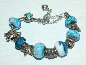Blaue Schildkröte Seestern Ozean Meer Perlen silberfarben Armband Modeschmuck - Bild 1 von 4