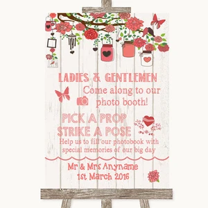 Coral Rustic Wood Pick A Prop Photobooth Personalised Wedding Sign - Picture 1 of 8