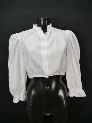 Gr.40 Dirndlbluse weiß Bluse für Dirndl Baumwollmischung mit Spitze - Bild 1 von 4