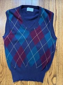 United Colors of Benetton Argyle Wool Sweater Vest VTG 80’s Preppy Grandpa Chic - Picture 1 of 8