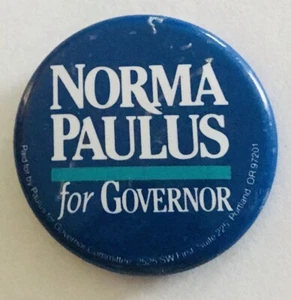 Norma Paulus For Governor Voting Election Political Badge Pin Rare Vintage (R3) - Imagen 1 de 2