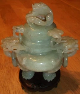 JADE In-cents pot 1800's Antique hand Carved Figurine Sculpture Statue Jadeite - Picture 1 of 12