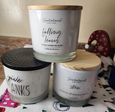 Velas Scentsational Apple Cinnamon, Coconut Storm, Falling Leaves Foto 1 de 4