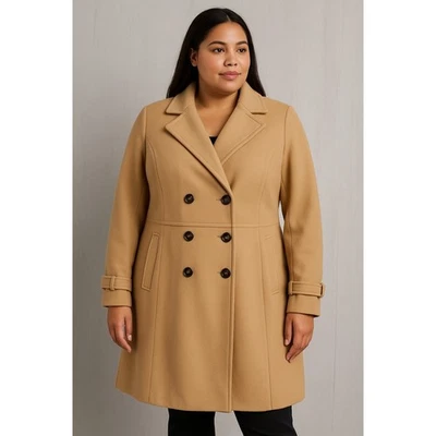 Chaquetón de mujer Torrid Longline talla grande 2 doble pecho dobladillo alto bajo tostado clásico Foto 1 de 4