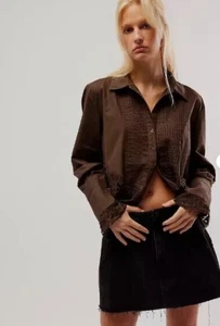 FREE PEOPLE Hooked On You Designer Shirt Top In Brown Size Small BNWT RRP £118 - Picture 1 of 3