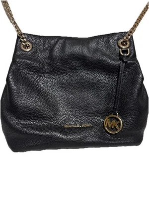 Bolso de hombro/tote Michael Kors con correa de cadena de cuero granulado negro Foto 1 de 4