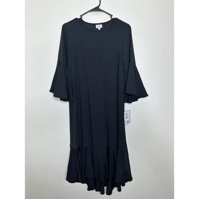 Vestido Lularoe Maurine Negro Terciopelo Volantes Dobladillo Manga Campana 3/4 Talla M Nuevo Con Etiquetas Foto 1 de 4