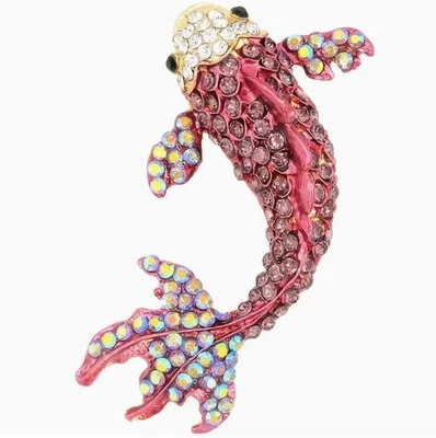 Broche Betsey Johnson Lucky Koi Pez Rosa Cristales Iridiscentes Tono Dorado Foto 1 de 2