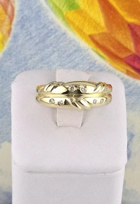Anillo de oro macizo de 14k* Alto pulido**talla 7,5***7 mm de ancho* 6 diamantes** WB192 Foto 1 de 4
