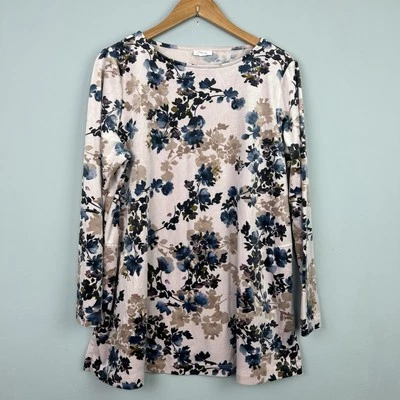 Pure J Jill Floral Velvet Pullover Tunic Top Long Sleeve Size L With Pockets - Image 1 of 4