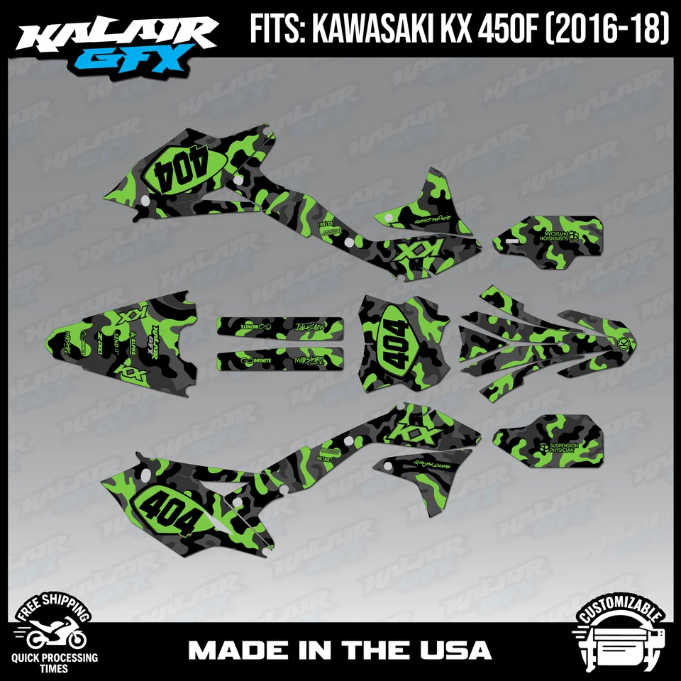 Kit de gráficos para Kawasaki KX450F (2016-2018) KX 450F Invasion - GREEN-SHIFT Foto 1 de 4