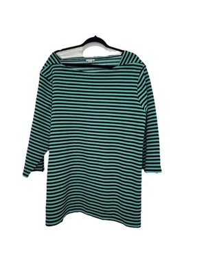 Blusa Croft & Barrows Feminina Tamanho 3x Verde Listras Pretas com nervuras 3/4 Zíper Mangas Nova Com Etiqueta - Imagem 1 de 4