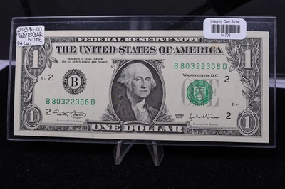 2003 $1 Federal Reserve Note. "BD" Radar Note, Crisp UN-Circulated. Store #04709 - Image 1 of 2