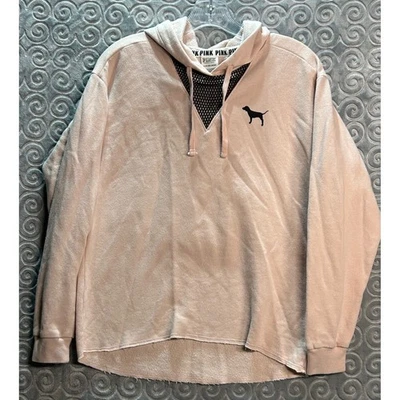 ROSA Victoria's Secret Sudadera con Capucha Pullover Dobladillo Crudo Logo Perro XS Foto 1 de 4