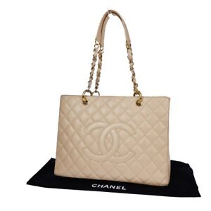 CHANEL CC Logo GST Chain Shoulder Bag Caviar Skin Leather Beige GHW 898RH792