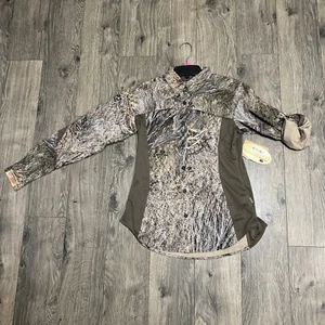 Magellan Womens Small Camo Button Down Mossy Oak Brush Long Sleeve Flex Hunting - Picture 1 of 11