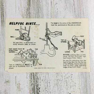 1964 Ideal Board Game Crazy Clock Game Helpful Hints Vtg Instruction Sheet - Image 1 of 4