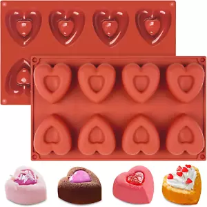 2 Pieces Valentine'S Day Heart Shaped Chocolate Molds, 8-Cavity Silicone Muffin - Picture 1 of 12