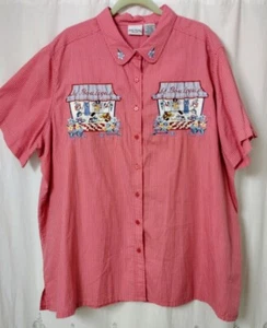 Bobbie Brooks Plus Size 26w 28w Pink White Gingham Shirt Vintage Rhinestones 4x? - Picture 1 of 14