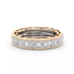 14K Multi Tone Gold Lab Grown Diamond Eternity Round Band 1 Ct 4.3 MM 58 - Picture 1 of 9