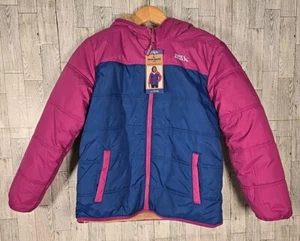Eddie Bauer Girls Reversible Jacket 14/16 Large Pink & Blue Faux Fur Inside NEW - Picture 1 of 8