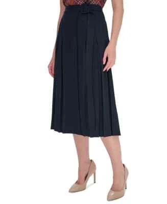 Tommy Hilfiger Women's Belted Pleated Midi Skirt Midnight Blue Size 14 - Image 1 of 4